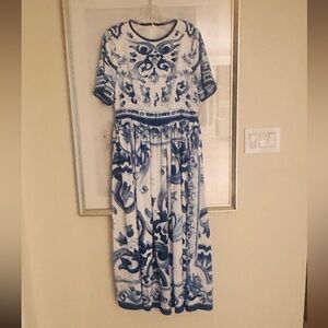 Elegant Blue and White Patterned Dress